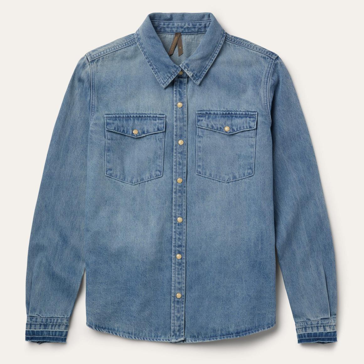 Loose Fit Denim Snap-Front Shirt Blue Women Stetson Denim Shirts