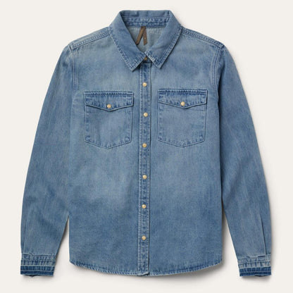 Loose Fit Denim Snap-Front Shirt Blue Women Stetson Denim Shirts
