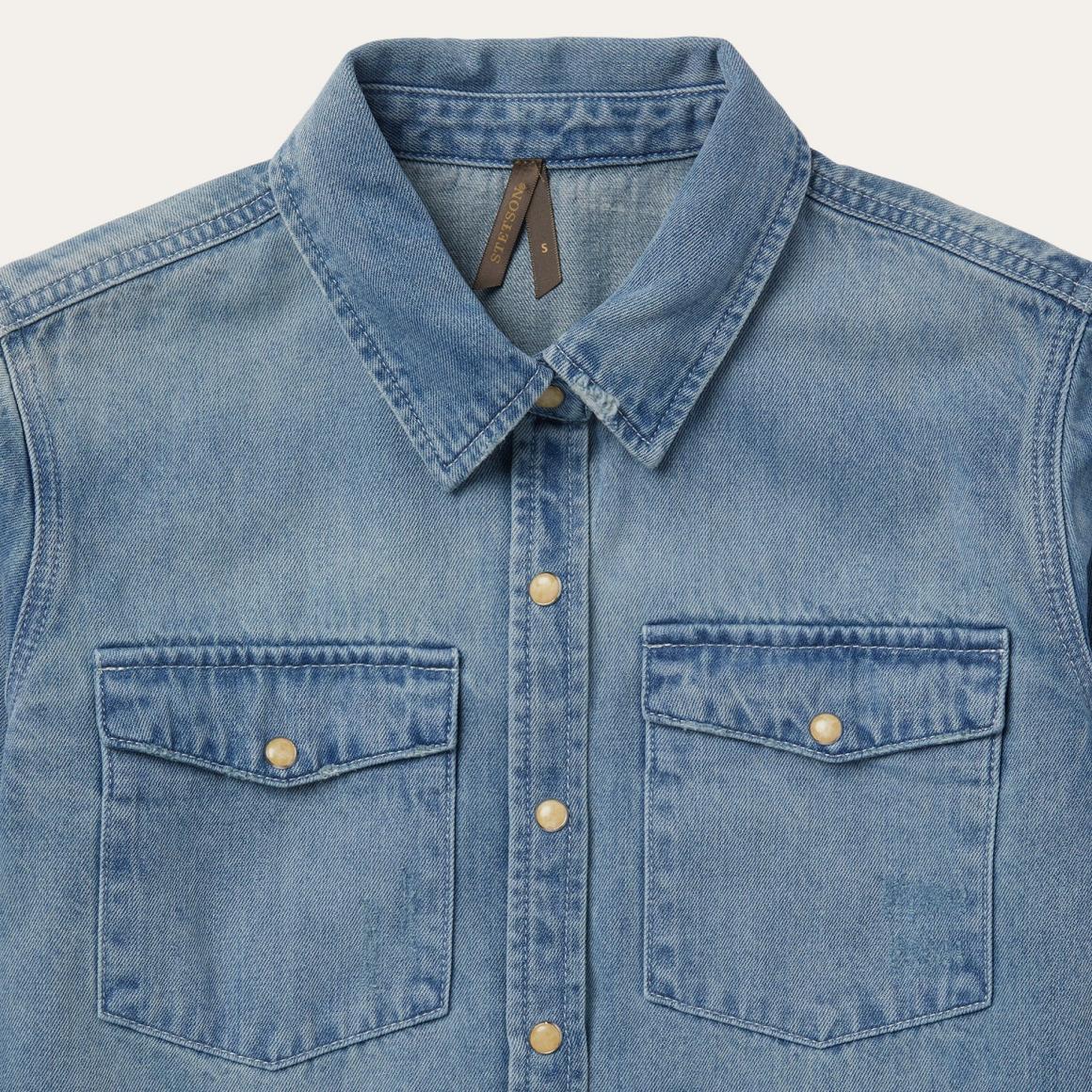 Loose Fit Denim Snap-Front Shirt Blue Women Stetson Denim Shirts