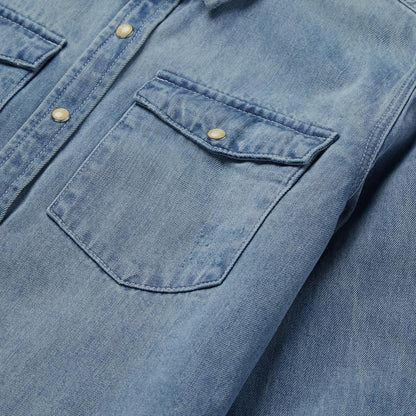 Loose Fit Denim Snap-Front Shirt Blue Women Stetson Denim Shirts