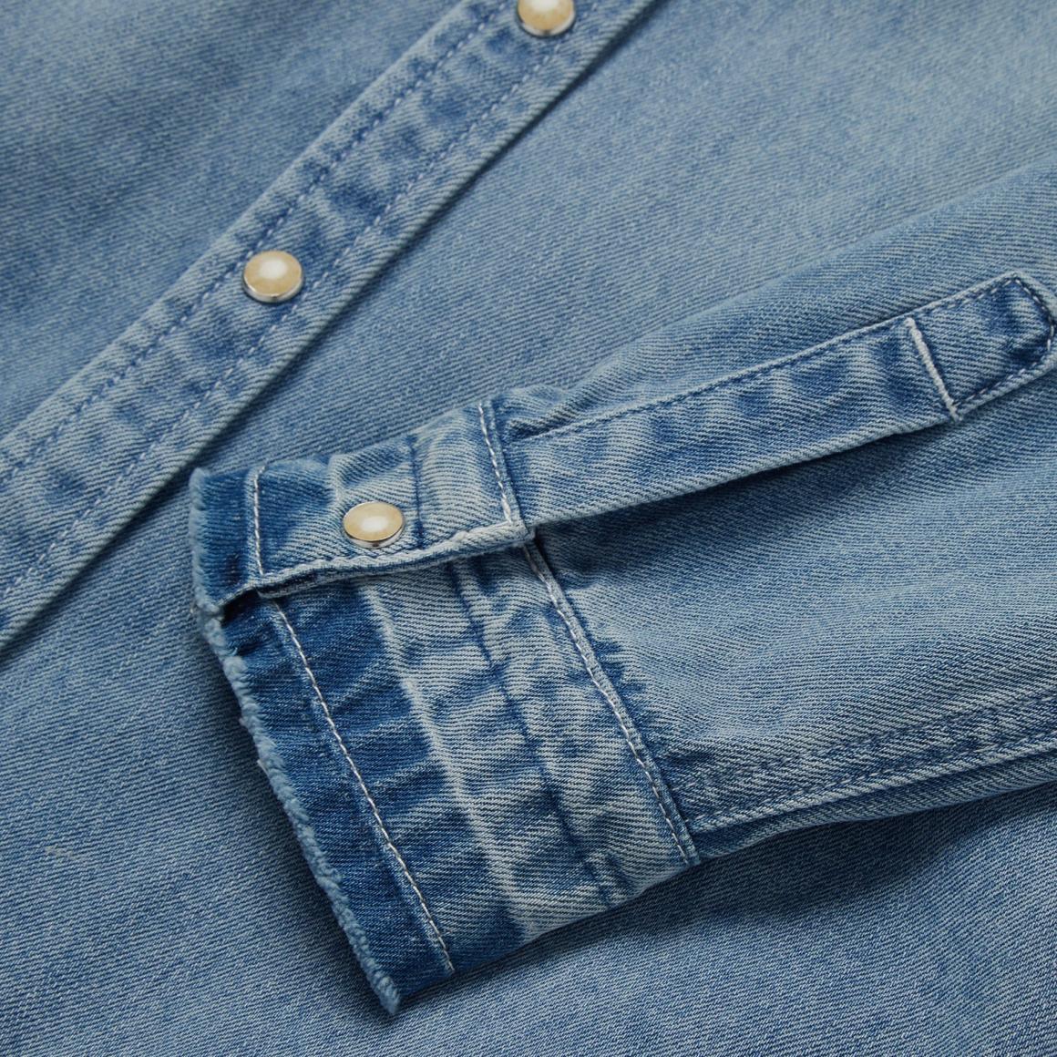 Loose Fit Denim Snap-Front Shirt Blue Women Stetson Denim Shirts