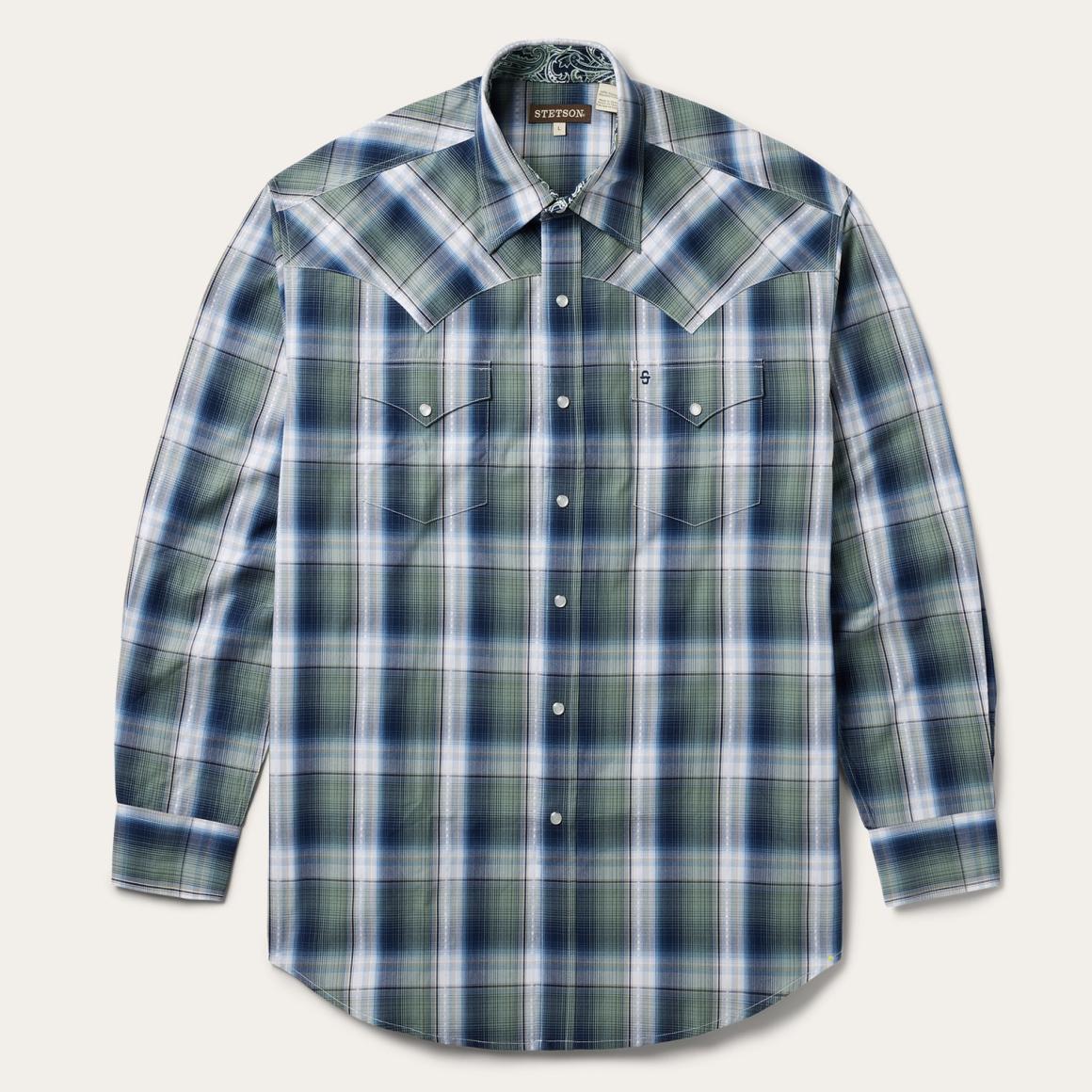 Lucky Diamond Plaid Western Shirt Green Men Stetson Classic Cut