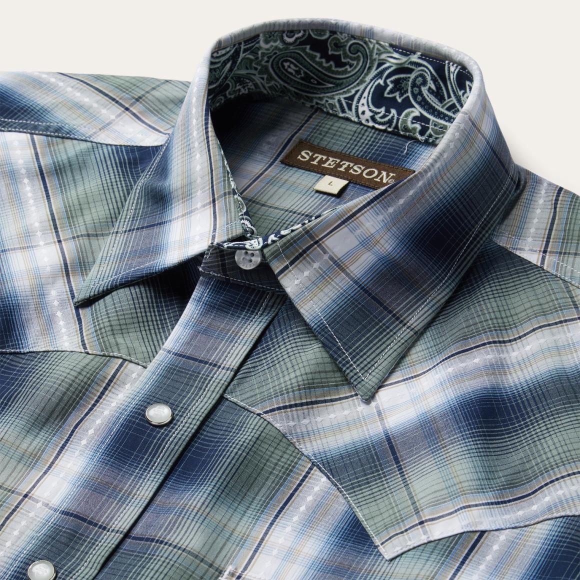 Lucky Diamond Plaid Western Shirt Green Men Stetson Western Shirts