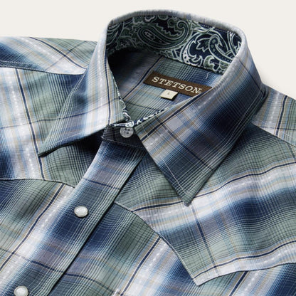 Lucky Diamond Plaid Western Shirt Green Men Stetson Western Shirts