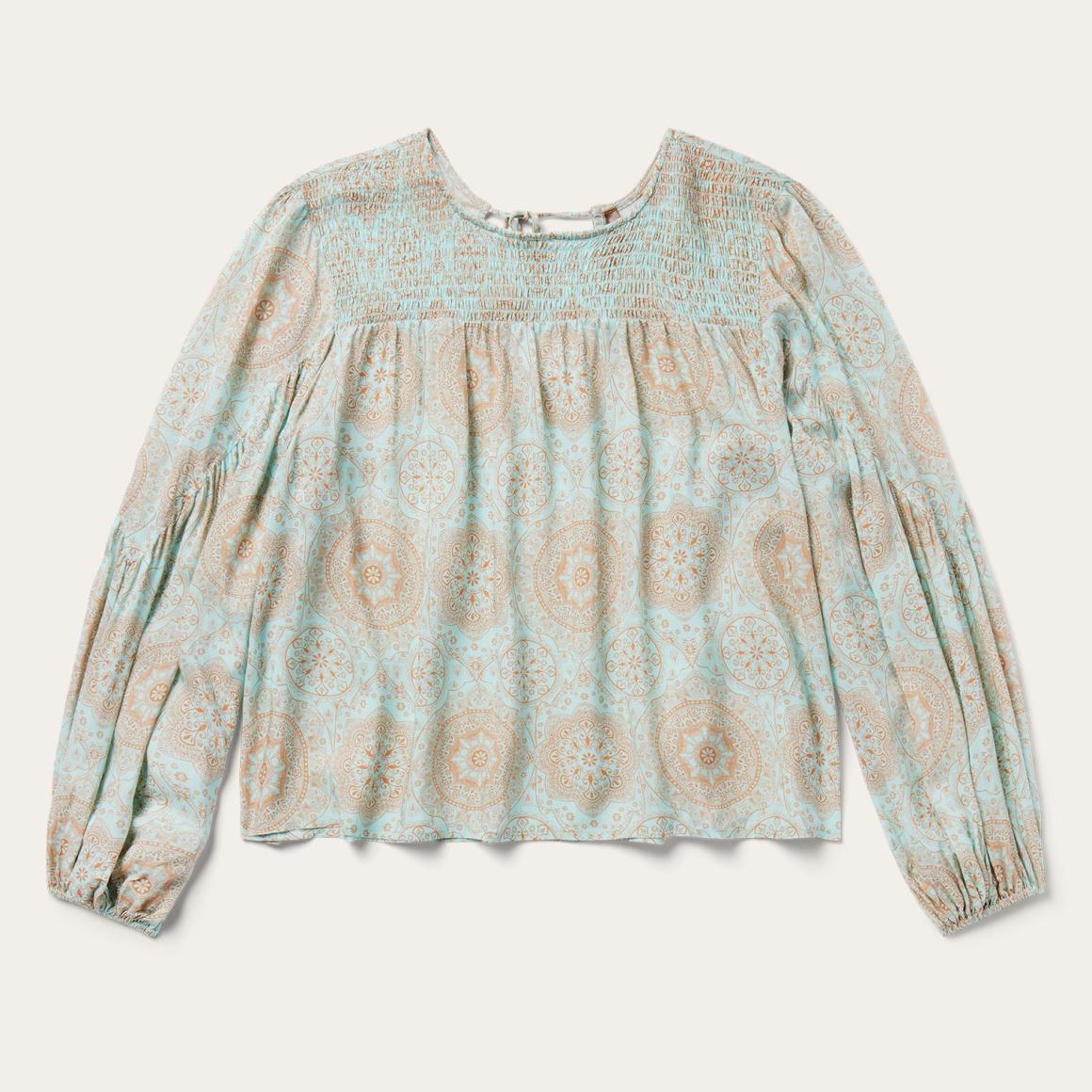 Mandala Print Peasant Blouse Blue Women Stetson Blouses