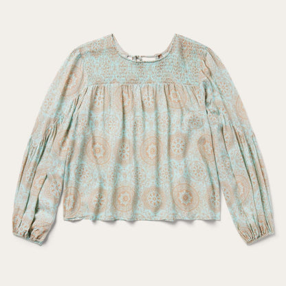 Mandala Print Peasant Blouse Blue Women Stetson Blouses