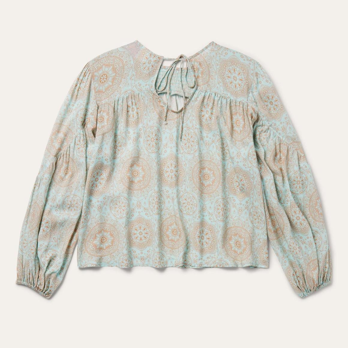 Mandala Print Peasant Blouse Blue Women Stetson Blouses