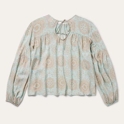 Mandala Print Peasant Blouse Blue Women Stetson Blouses