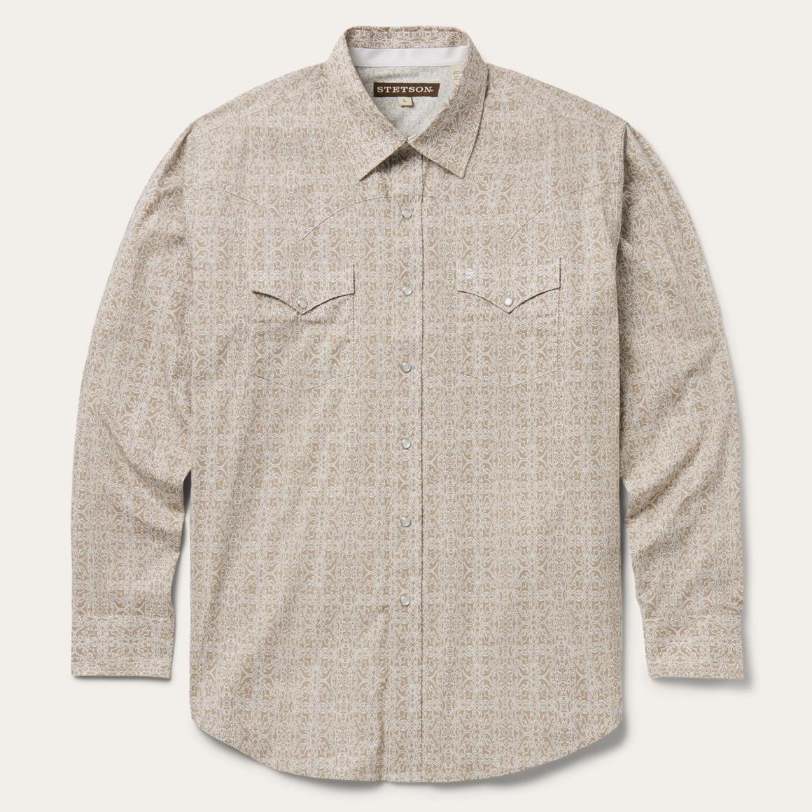 Medallion Print Western Shirt Brown Men Stetson Classic Cut