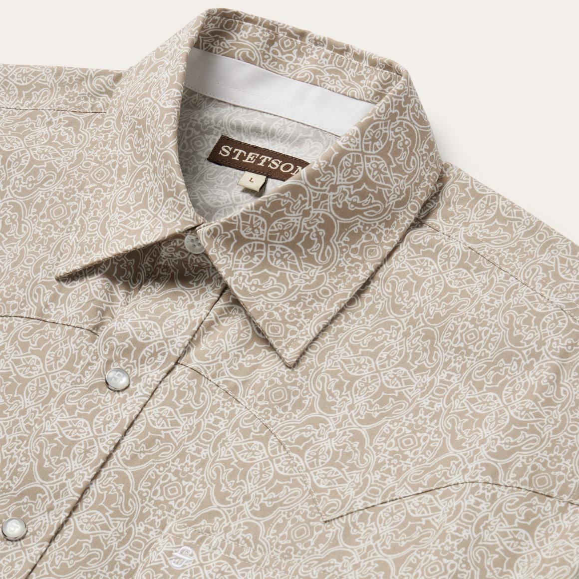 Medallion Print Western Shirt Brown Men Stetson Classic Cut