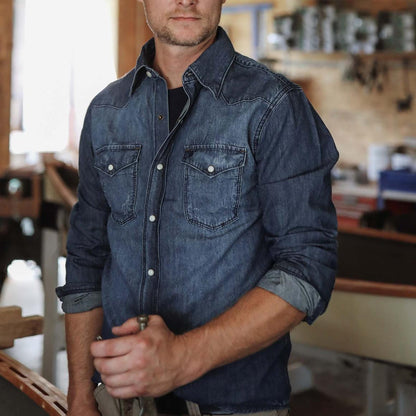 Medium Blue Denim Shirt Blue Men Stetson Denim Shirts