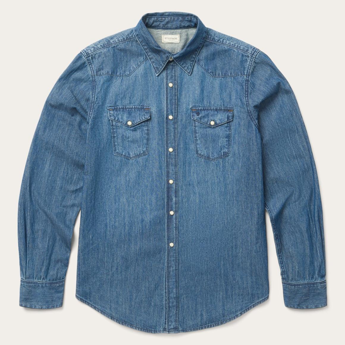 Medium Blue Denim Shirt Blue Men Stetson Modern Cut