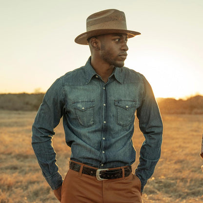Medium Blue Denim Shirt Blue Men Stetson Modern Cut