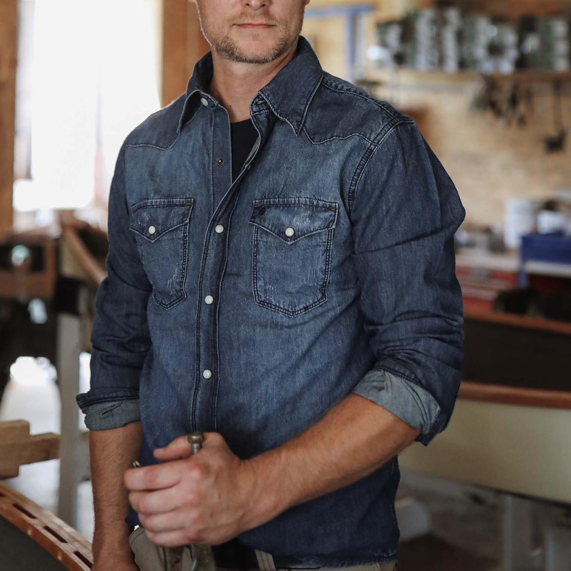 Medium Blue Denim Shirt Blue Men Stetson Modern Cut