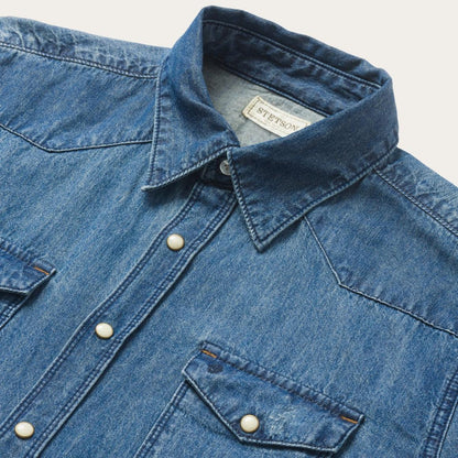 Medium Blue Denim Shirt Blue Men Stetson Modern Cut