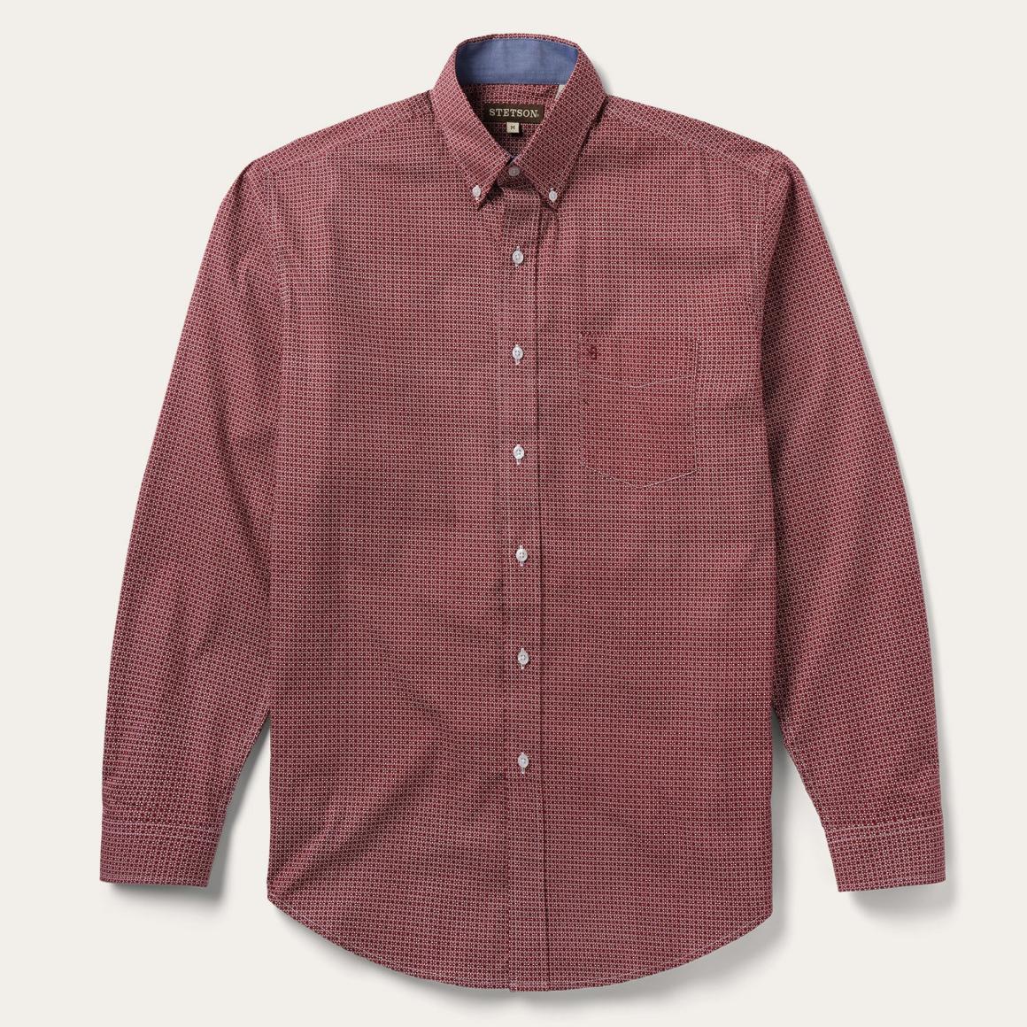 Micro Print Button-Front Shirt Red Men Stetson Modern Cut