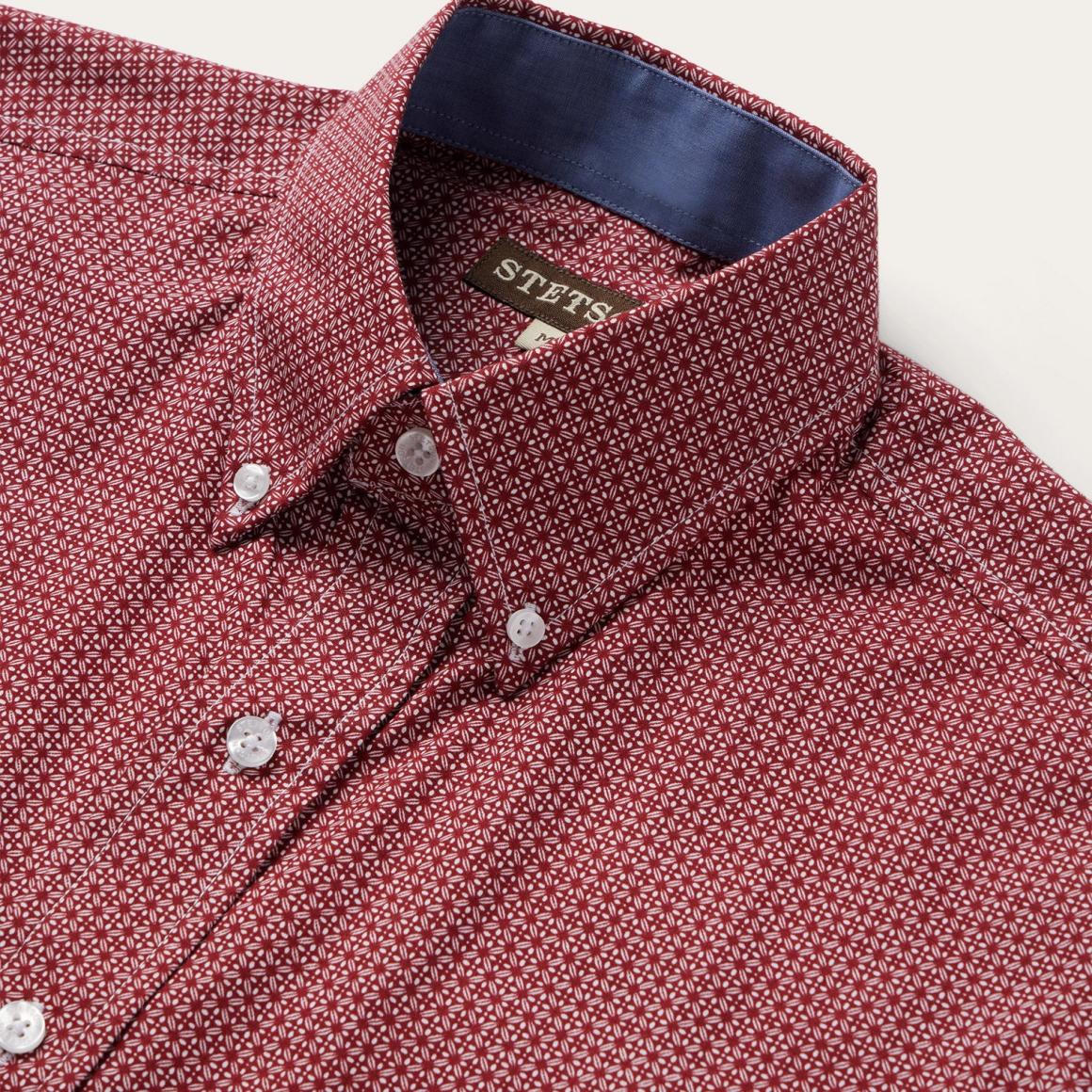 Micro Print Button-Front Shirt Red Men Stetson Modern Cut