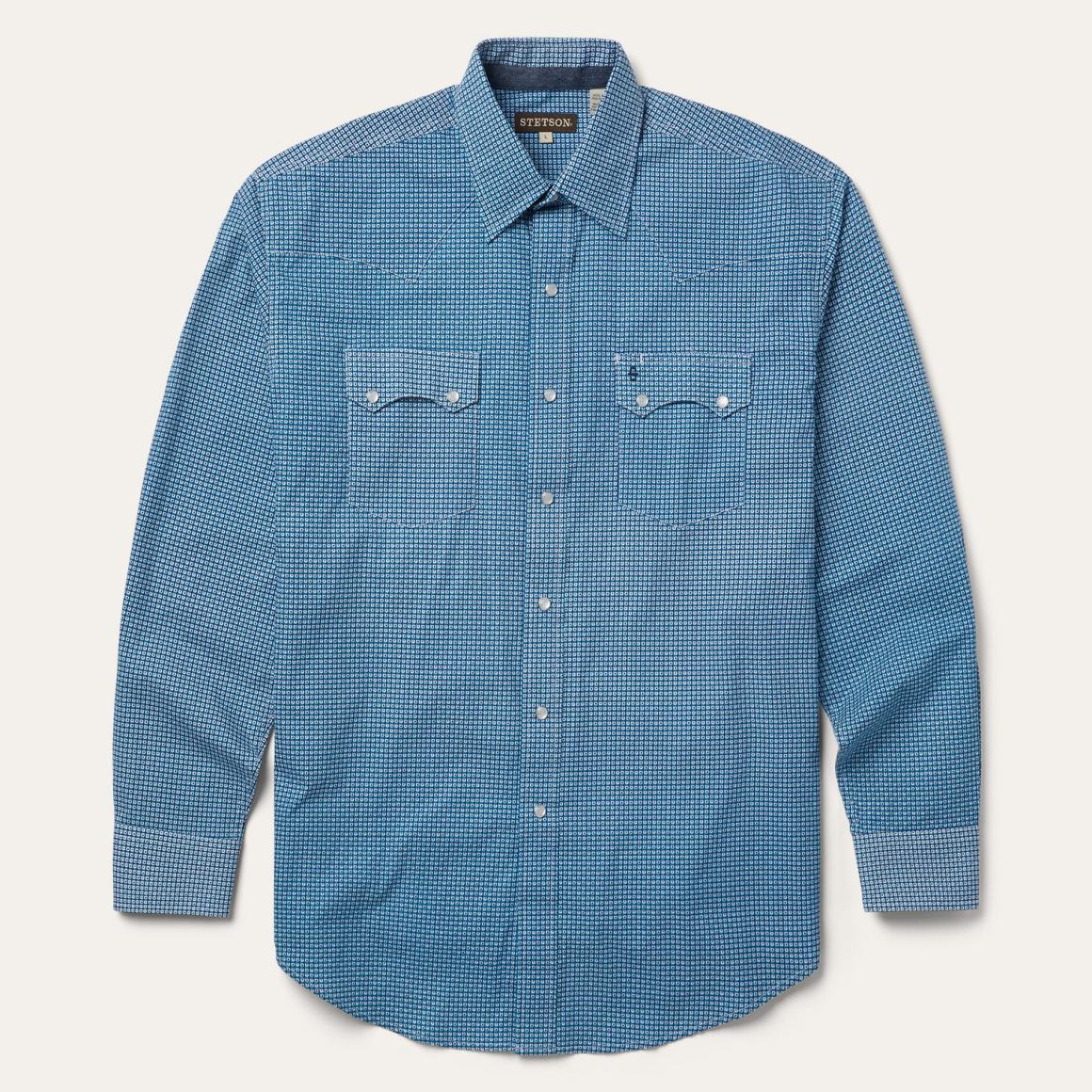 Micro Print Western Shirt Blue Men Stetson Western Shirts