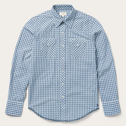 Modern Snap Front Shirt In Mini Check Blue Men Stetson Modern Cut