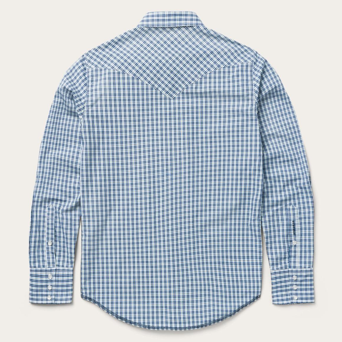 Modern Snap Front Shirt In Mini Check Blue Men Stetson Modern Cut