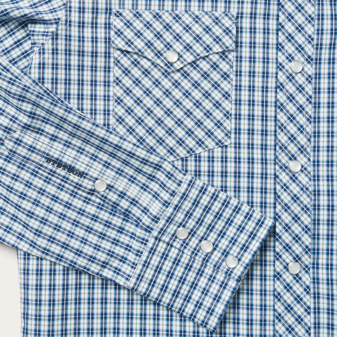 Modern Snap Front Shirt In Mini Check Blue Men Stetson Modern Cut