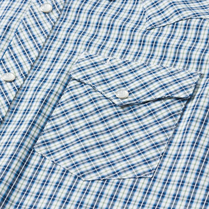 Modern Snap Front Shirt In Mini Check Blue Men Stetson Western Shirts