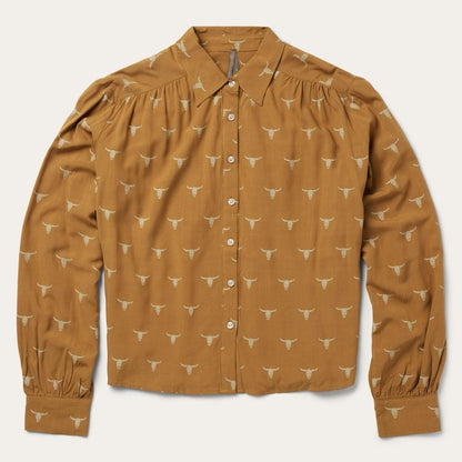 Mojave Longhorn Print Poet Blouse Brown Women Stetson Blouses
