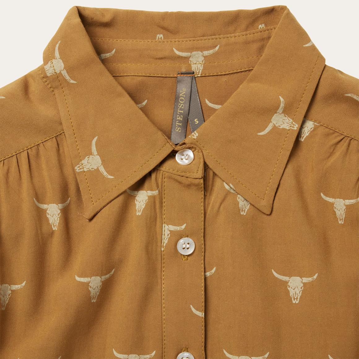 Mojave Longhorn Print Poet Blouse Brown Women Stetson Blouses