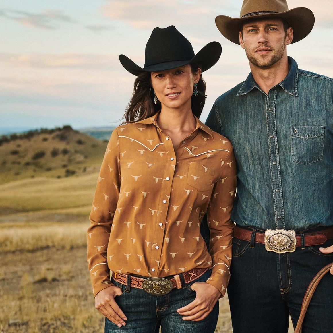 Mojave Longhorn Print Snap Western Shirt Brown Women Stetson Western Shirts