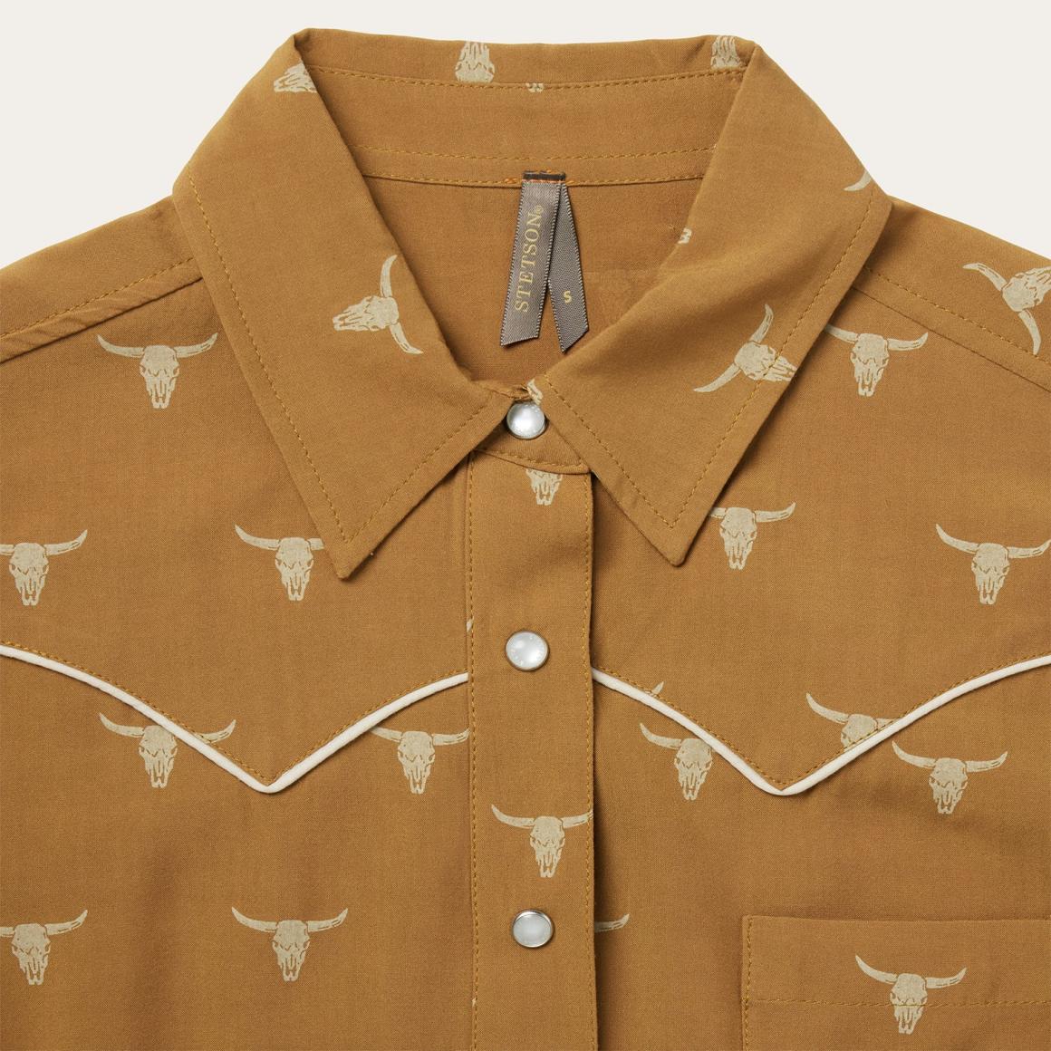 Mojave Longhorn Print Snap Western Shirt Brown Women Stetson Western Shirts