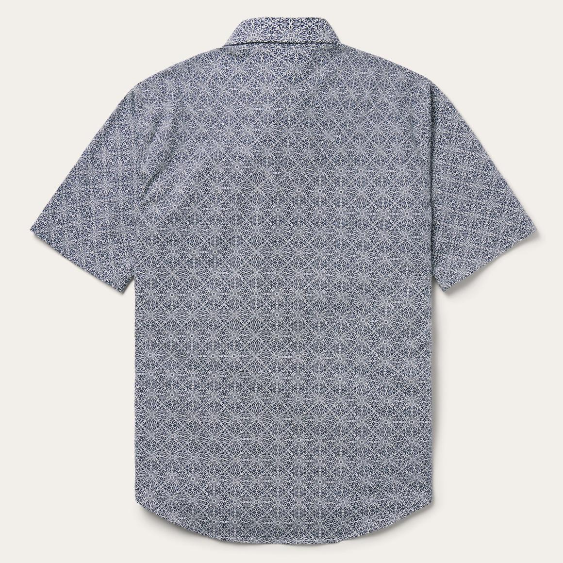 Navy Print Short Sleeve Western Shirt Blue Men Stetson Classic Cut