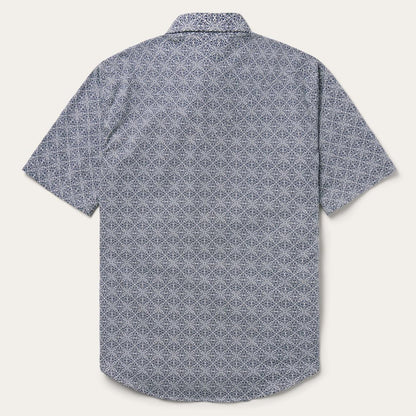 Navy Print Short Sleeve Western Shirt Blue Men Stetson Classic Cut