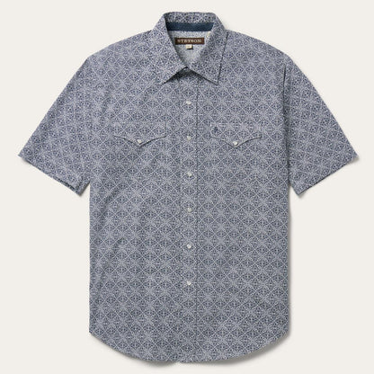 Navy Print Short Sleeve Western Shirt Blue Men Stetson Western Shirts