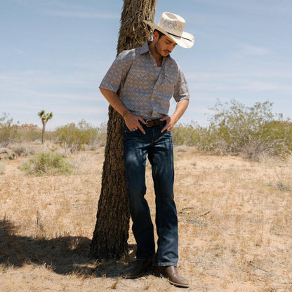 Navy Print Short Sleeve Western Shirt Blue Men Stetson Western Shirts