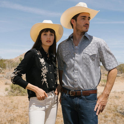 Navy Print Short Sleeve Western Shirt Blue Men Stetson Western Shirts