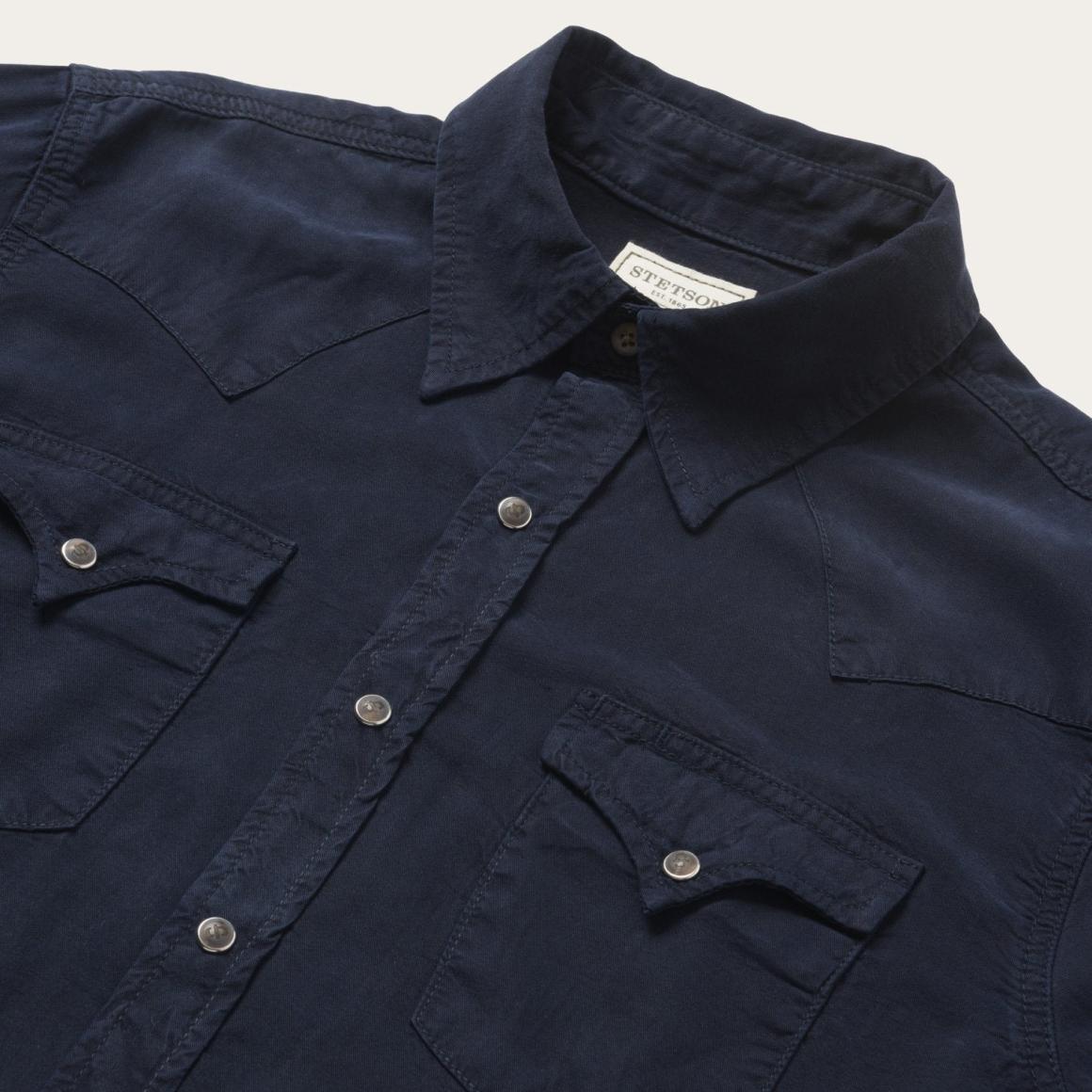 Navy Twill Shirt Blue Men Stetson Western Shirts