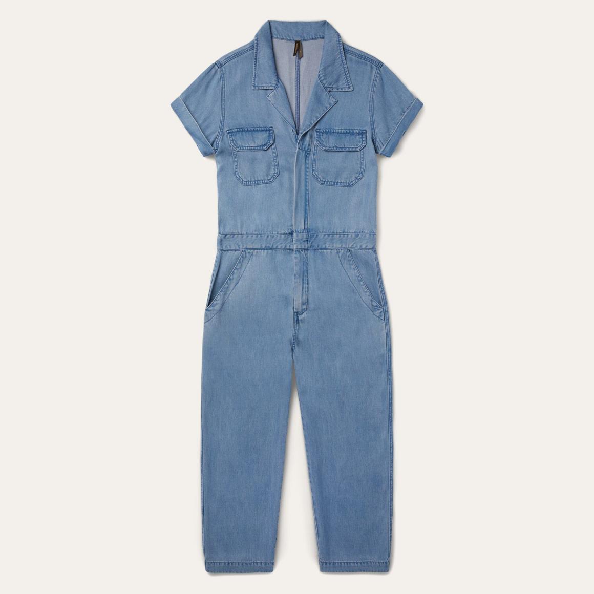 Notch Collar Jumpsuit Blue Women Stetson Jumpsuits