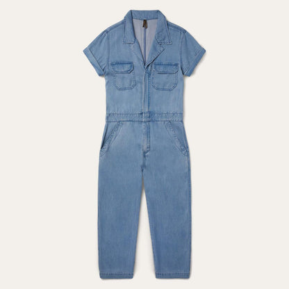 Notch Collar Jumpsuit Blue Women Stetson Jumpsuits