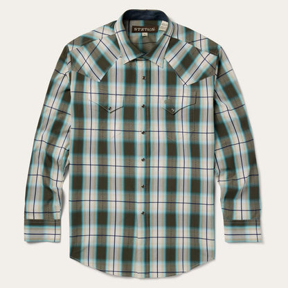 Olive Ombre Plaid Western Shirt Green Men Stetson Classic Cut