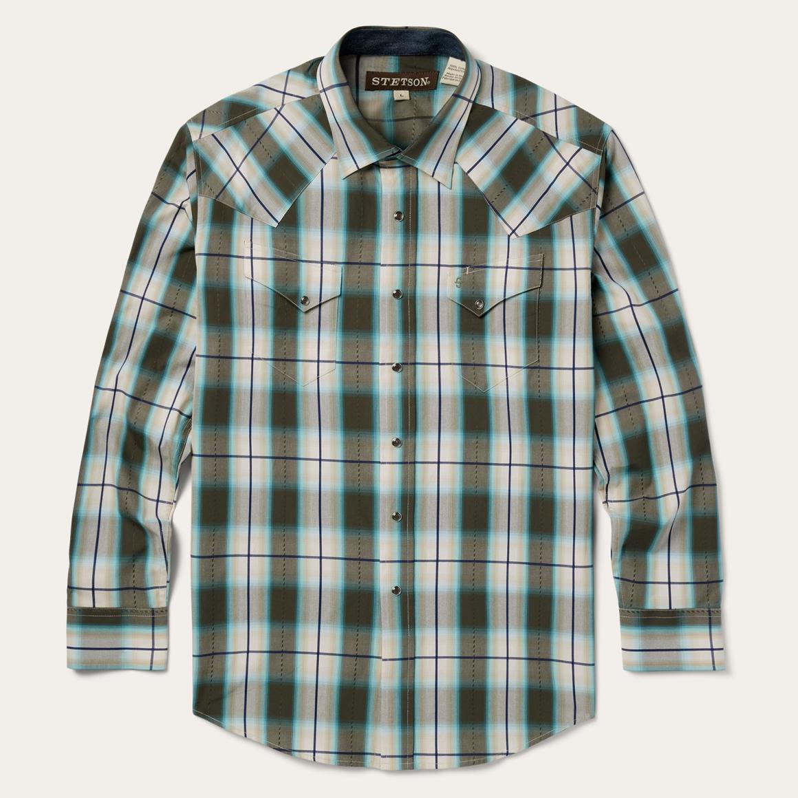 Olive Ombre Plaid Western Shirt Green Men Stetson Western Shirts
