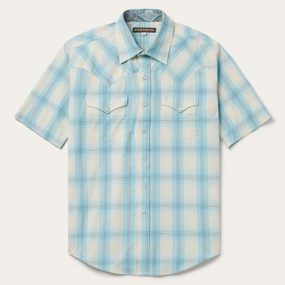 Ombre Plaid Short Sleeve Western Shirt Blue Men Stetson Western Shirts