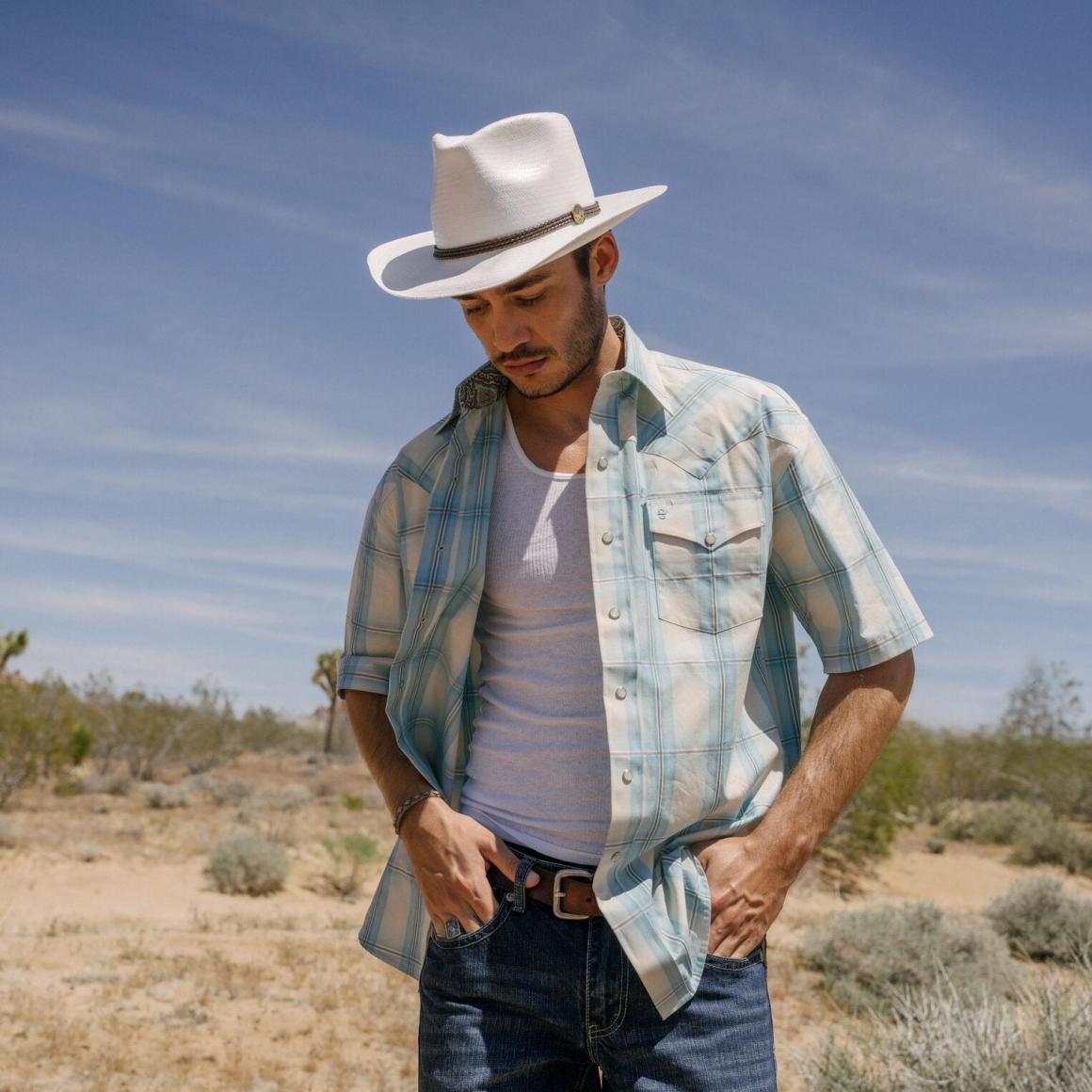 Ombre Plaid Short Sleeve Western Shirt Blue Men Stetson Western Shirts