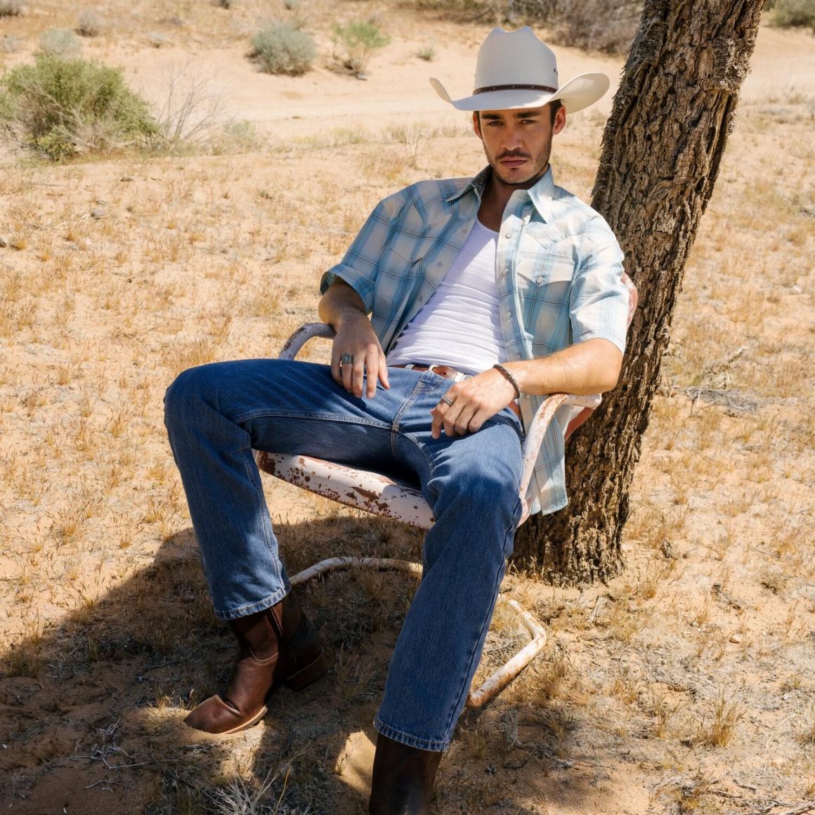 Ombre Plaid Short Sleeve Western Shirt Blue Men Stetson Western Shirts