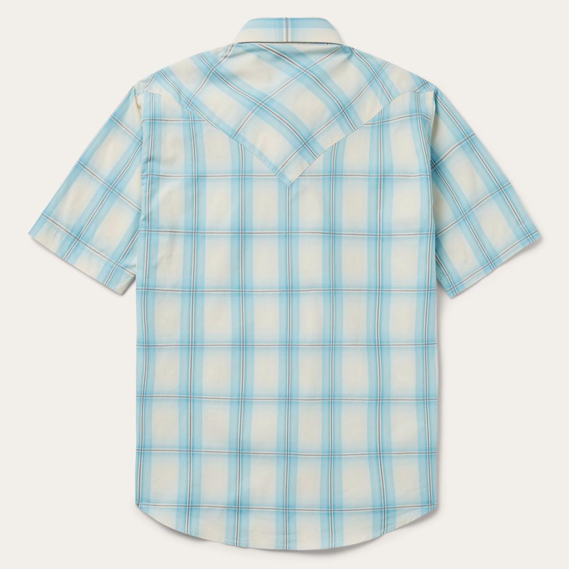 Ombre Plaid Short Sleeve Western Shirt Blue Men Stetson Western Shirts