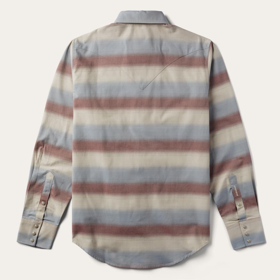 Ombre Stripe Twill Shirt Wine Men Stetson Western Shirts