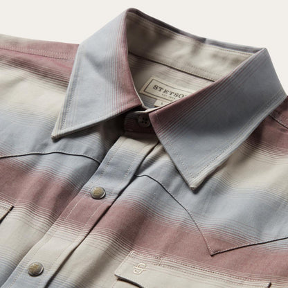 Ombre Stripe Twill Shirt Wine Men Stetson Western Shirts