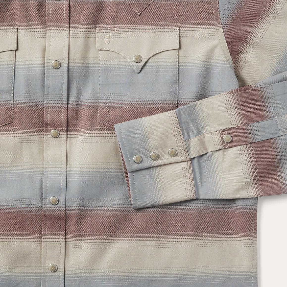 Ombre Stripe Twill Shirt Wine Men Stetson Western Shirts