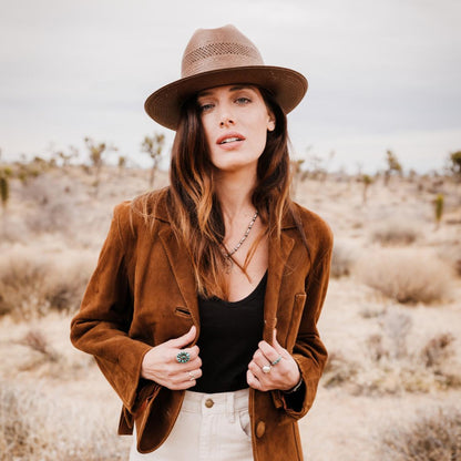 Open Road Vented Straw Cowboy Hat Chocolate Men/Women Stetson Fedora
