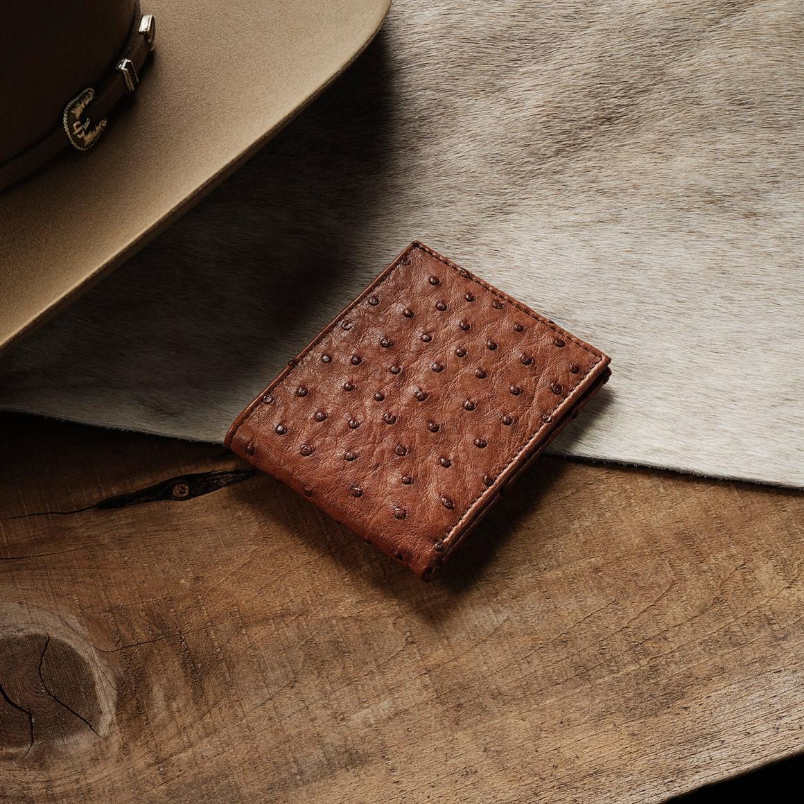 Ostrich Bi-Fold Wallet Antique Cognac Men Stetson Wallets