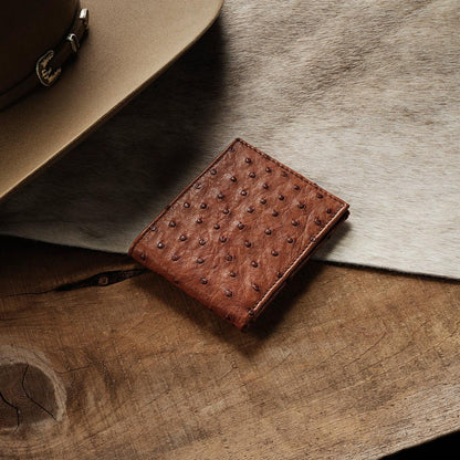 Ostrich Bi-Fold Wallet Antique Cognac Men Stetson Wallets